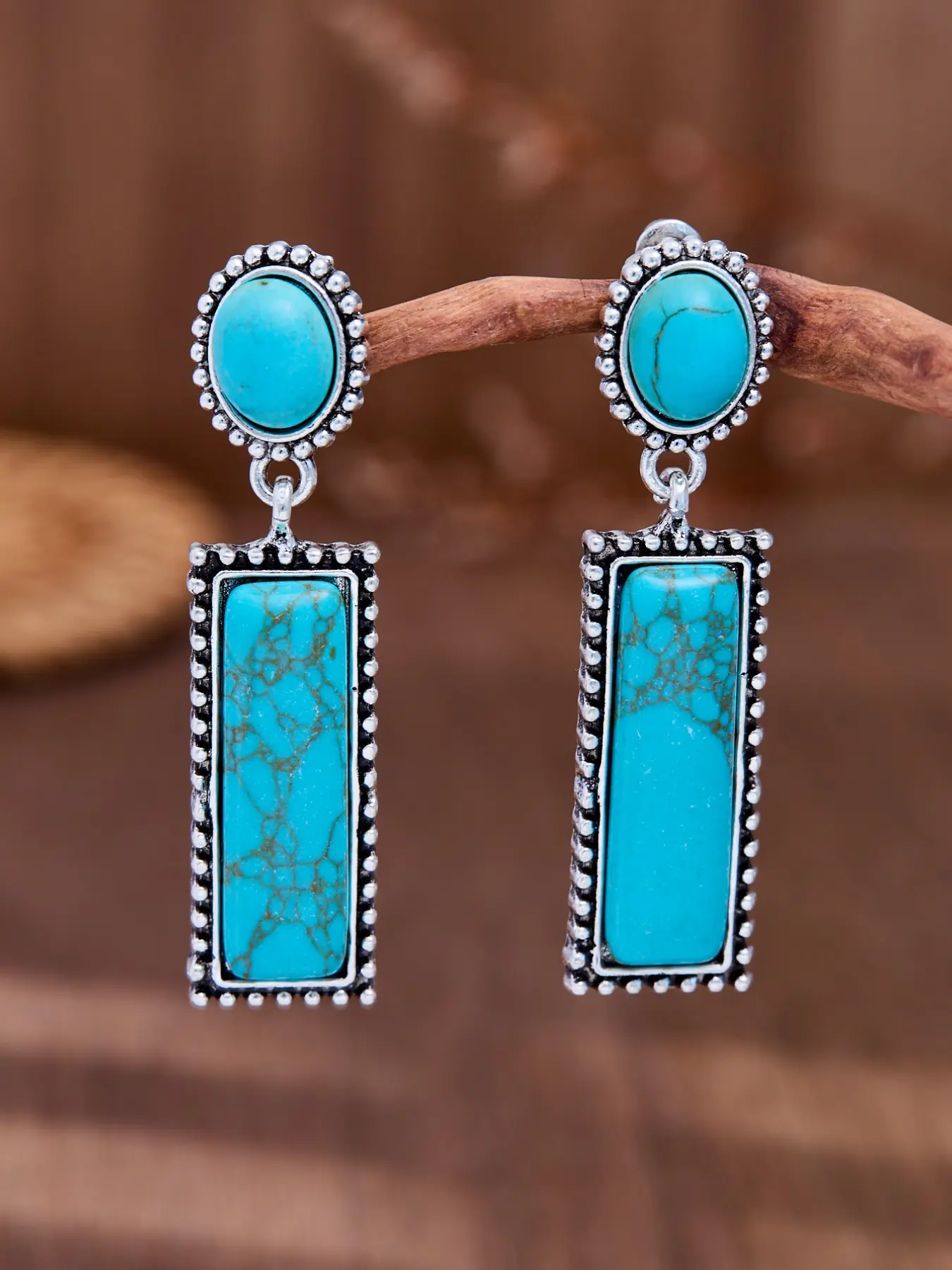 Vintage Western Long Bar Turquoise Dangle Earrings, Boho Ethnic Style Unique Pendant Earrings, Fashionable Women's Cowboy Ear Jewelry Accessories