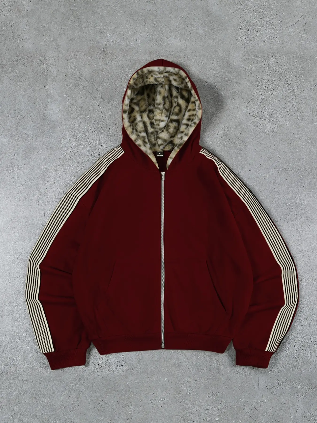 Men's Leopard Print Zipper Hoodie, Striped Loose Fit Long Sleeve Sweatshirt, Vintage Street Style Sports Jacket, Unisex, Three Colors Available