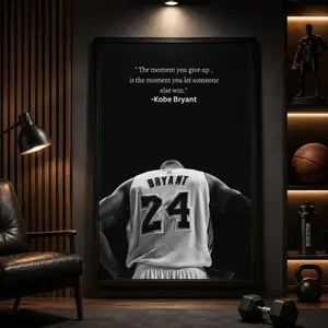 Kobe Bryant Graphic Wall Art Print - Black & White Basketball Poster, Motivational Quote Canvas, Athlete Encouragement Piece, Inspirational Wall Art, Men's Room Decor, Living Room Decorations, Funky Anime Bedroom Accent Artistic