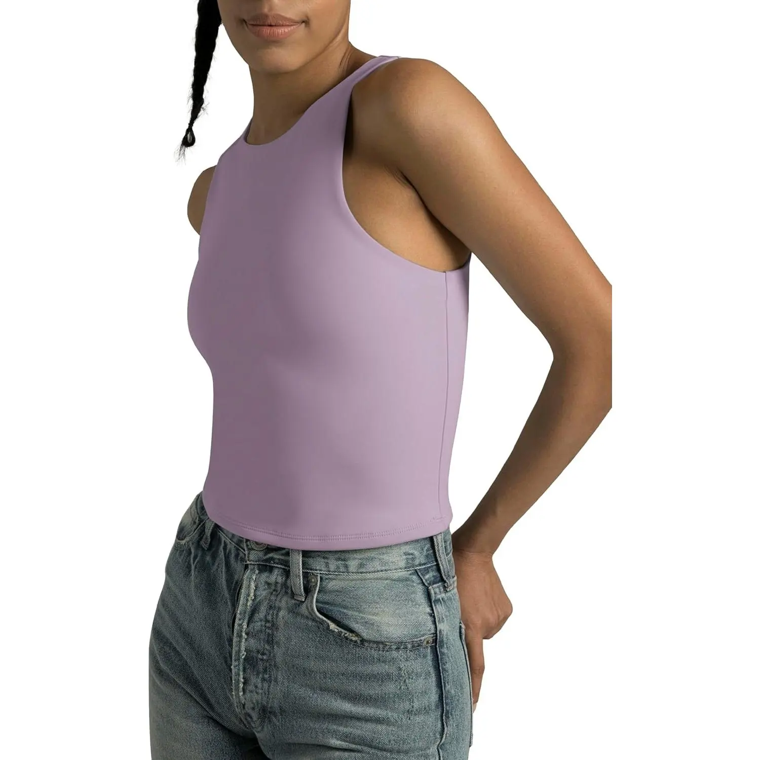 Women's High Neck Crop Tops, Buttery Soft Sleeveless Double Lined Body Contour Shirt, Sporty Chic Yoga Wear for Workouts, Short Length