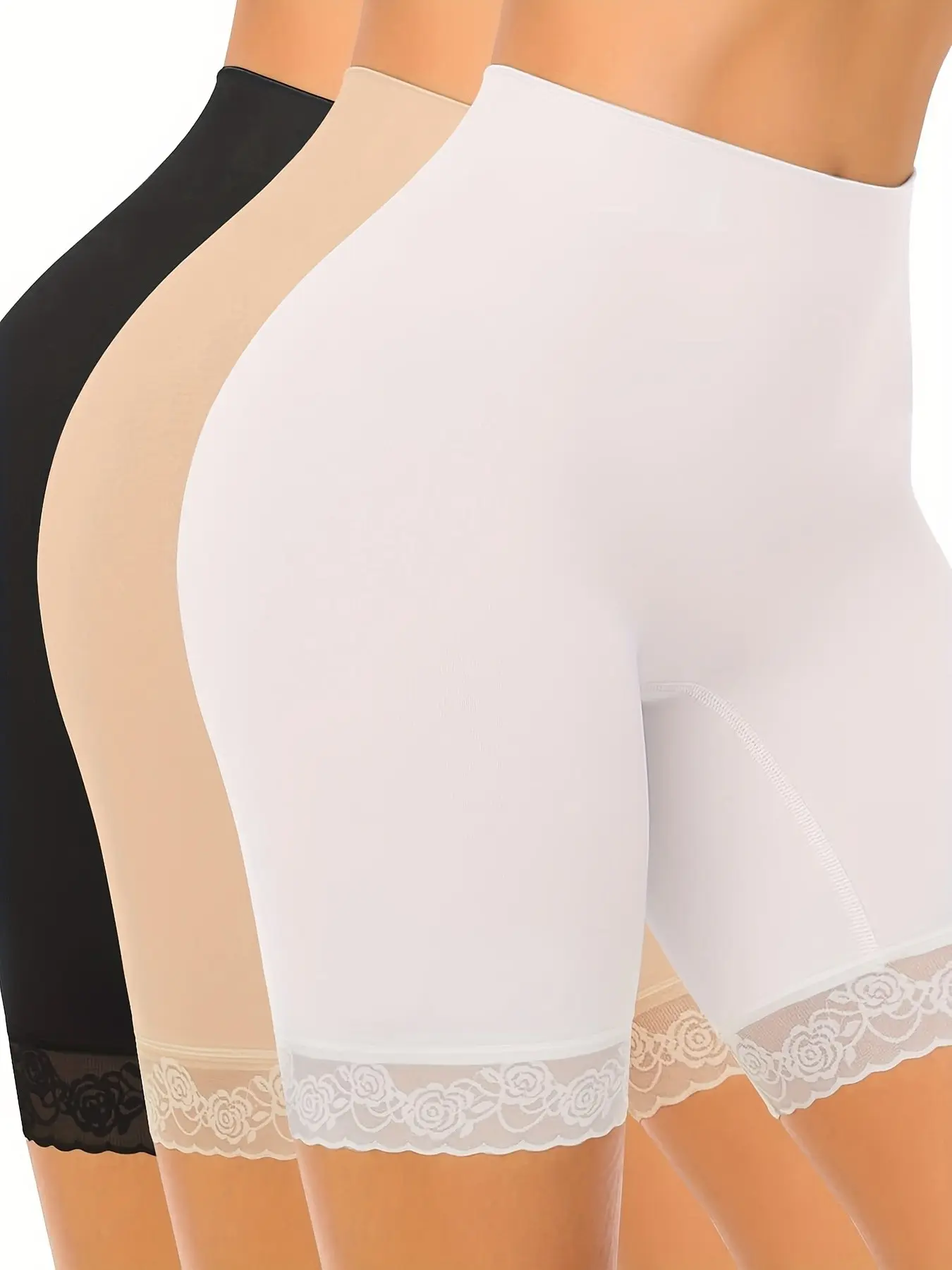 3-Pack Women's Shapewear Shorts with Lace, Body Shapers, Faja Shorts, Body Shaping Underwear, Perfect Under Skirts, Seamless Design, Comfortable Fit, Ideal for Daily Wear