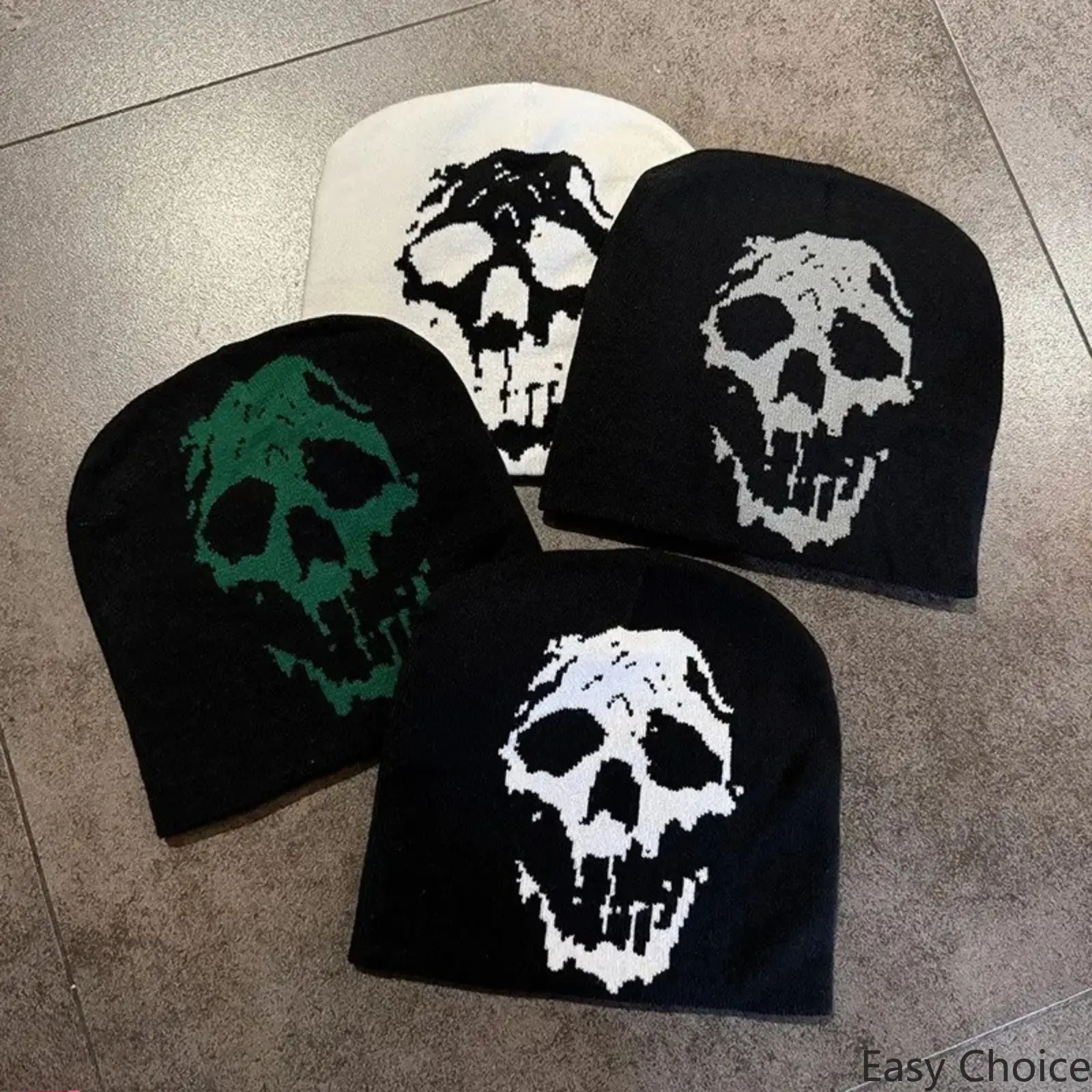 New Cross-Border Skull Jacquard Knitted Pullover Beanie Hat, Unisex Warm Wool Blend Doudou Cap, Retro Skull Pattern Soft Thermal Outdoor Headwear for Fall Winter European & American Daily Street Styling