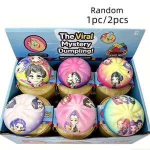 Random 1PC/2PCS Girls Group Anime Expressive Big Dumpling Squishy Mystery,Bun Fidget Toy, Squeeze Toy, Soft Material,  Dumpling Squishies Unboxing Surprise, Stress Relief for Anxiety Safe Portable Sensory Decompression Party Favors, Exchange Gifts