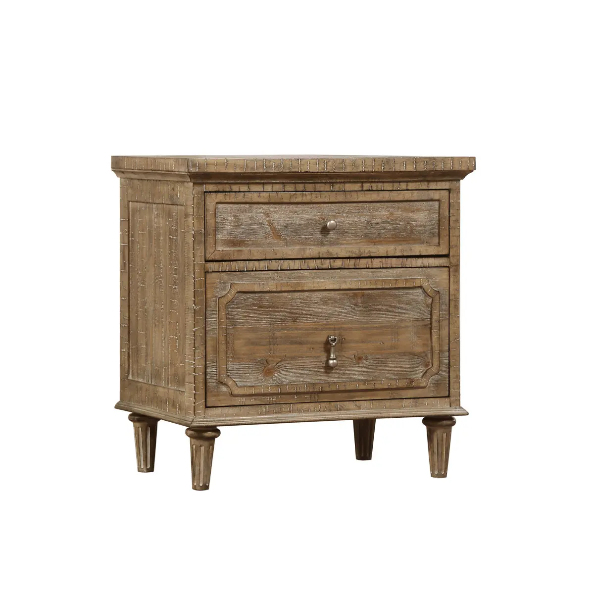 Rustic Casual Taupe Country Style 2-Drawer Nightstand - Legged Base Sandstone Buff Assembled Bedside Table, 27.0" Wide 18.0" Deep 28.0" High, Easy Assembly Simple Setup Indoor Bedroom Furniture