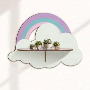 2-piece Rainbow Cloud wall-mounted storage rack made of artificial wood, suitable for displaying crystals, books, plants and decorations. Space-saving display rack, ideal for coffee shops and gift-giving
