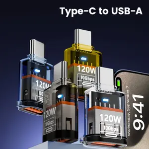4pcs Type-C Female to USB-A Male OTG Adapter, Supports USB 3.2/gen2, 10gbps Data Transfer, 120w Fast Charging, Transparent Connector