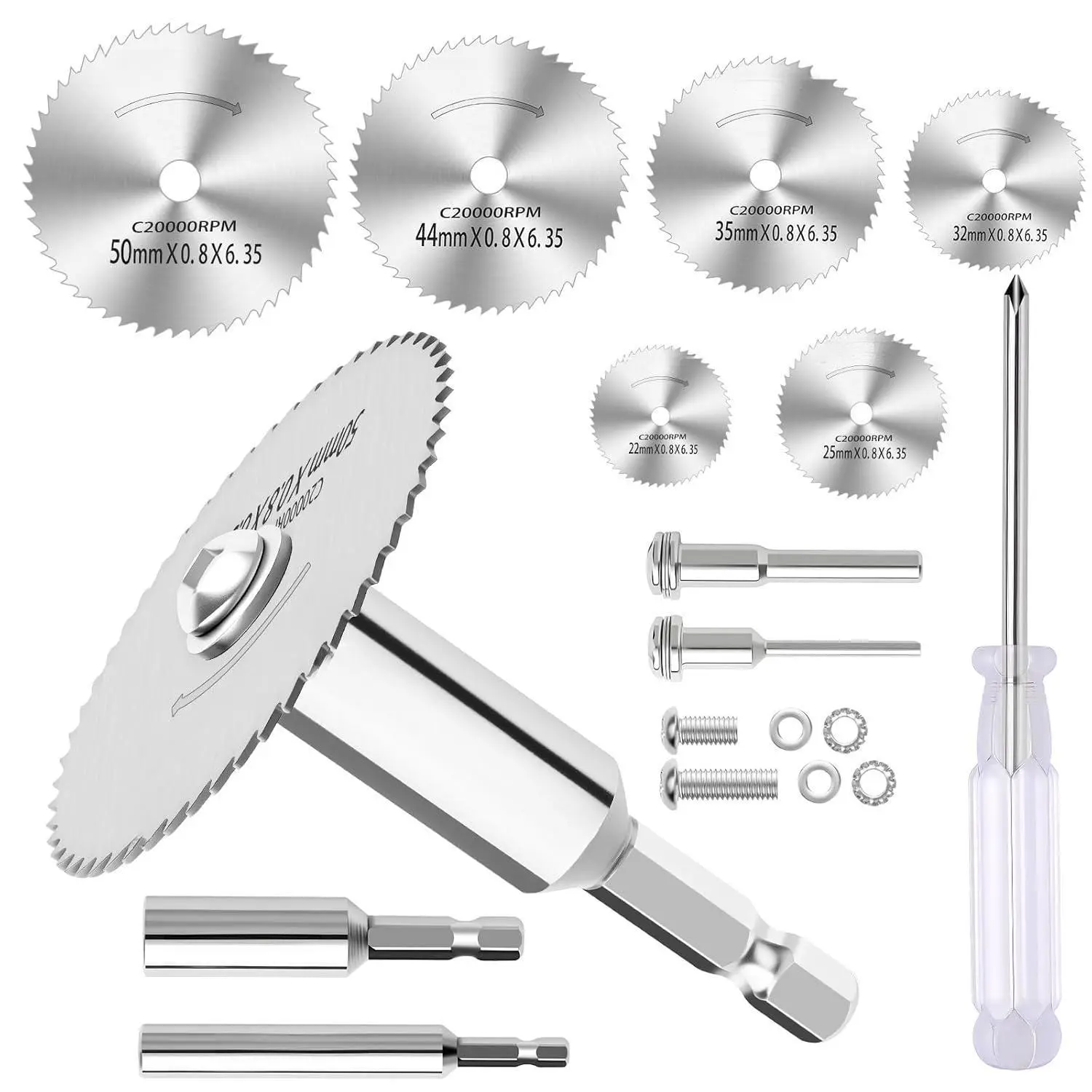 Bodeo Inside PVC Pipe Cutter, 11 PCS Rotary Drill Saw Blades: 6 PCS Mini Circular Saw Blades with 2 PCS 1/4" Hex Shank, 1/8" & 1/4" Round Shanks+ Screwdriver, HSS Small Cutting Discs for Drills Rotary Tools