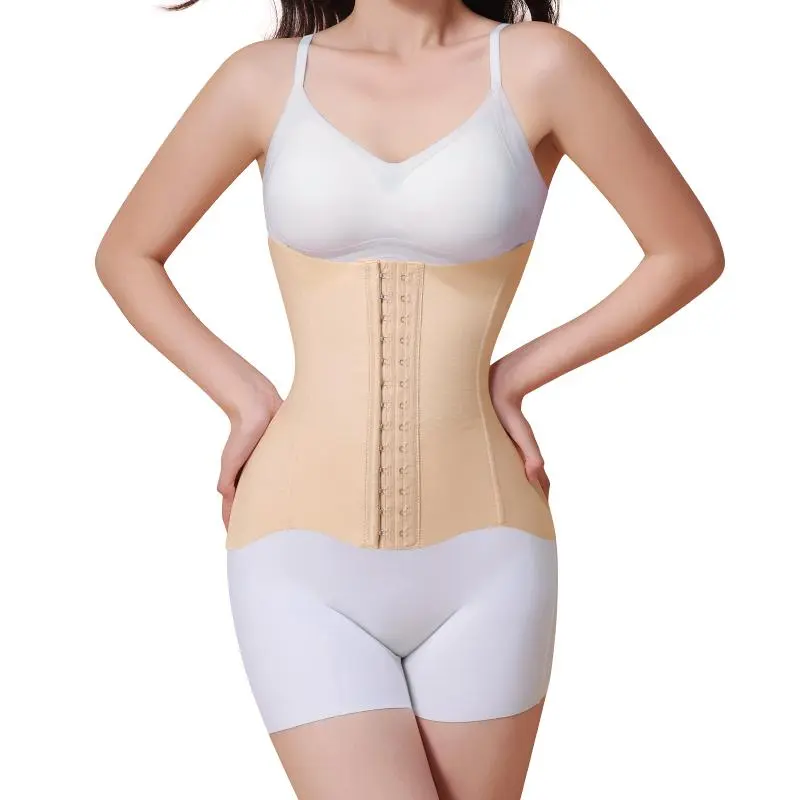 Moderate elastic fabric, mild uniform compression to flatten belly without painful tightness