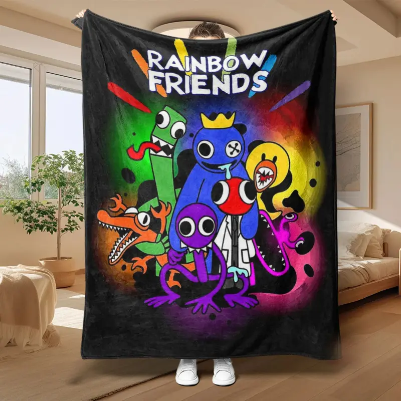 Rainbow Friends Theme Fleece Blanket, Soft Skin-Friendly Material for Sofa Bed Office, All-Season Use and Easy to Wash, Machine Washable Blanket, Soft Cozy Throw