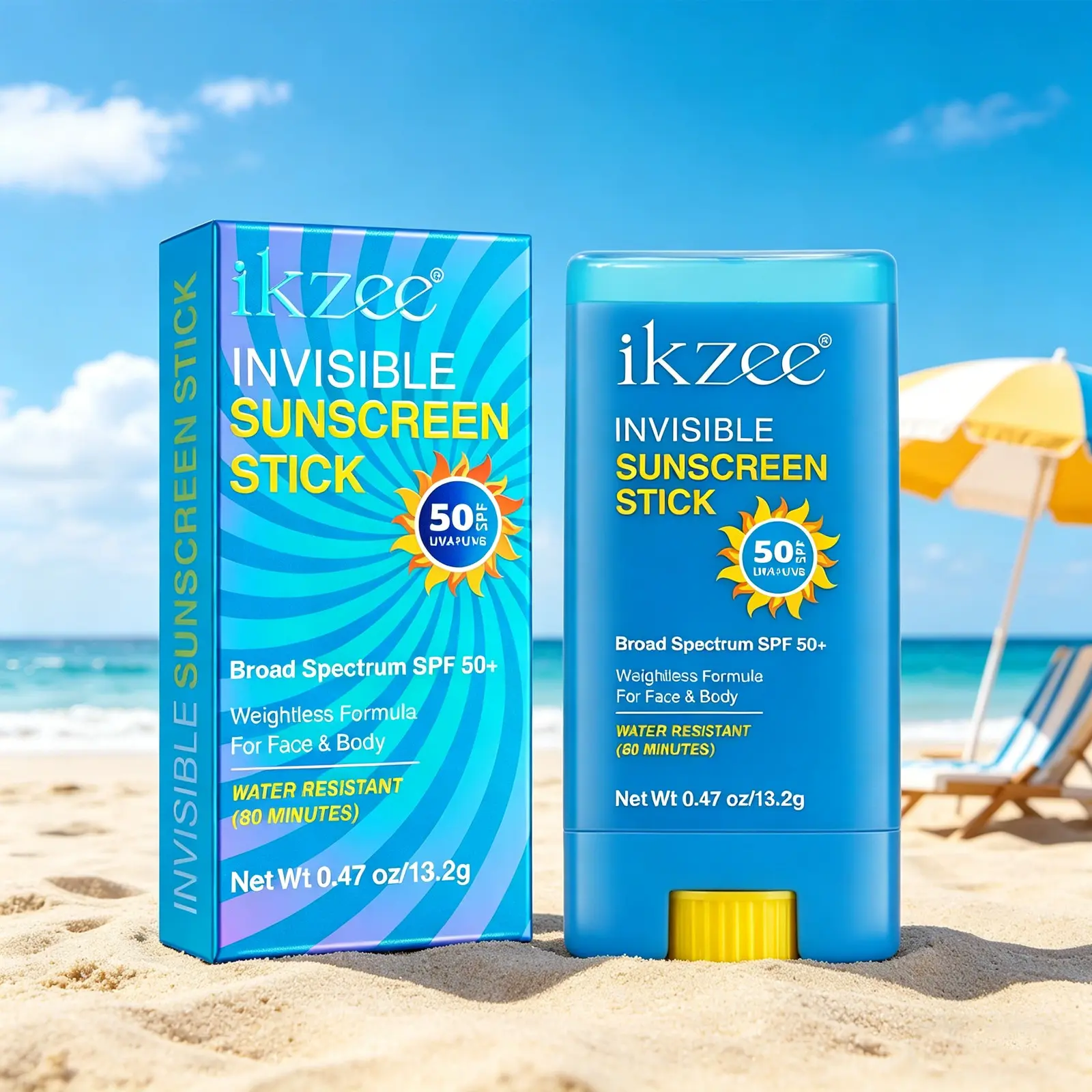 Ikzee Invisible Sunscreen Stick 13.2g, Portable Full-Body Refreshing Sunscreen Cream, Lightweight & Easy-To-Carry SPF Protection
