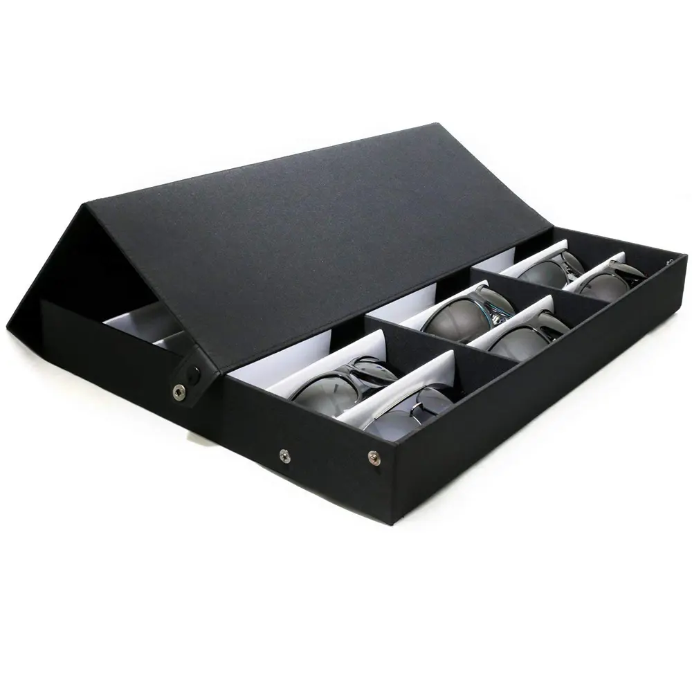 18-Slot Sunglasses Organizer Display Case with Stand, Foldable Eyeglasses Storage Box with Clear Cover, Fabric-Lined Eyewear Holder Tray for Multiple Pairs, Sunglasses & Glasses Collection Organizer for Women & Men