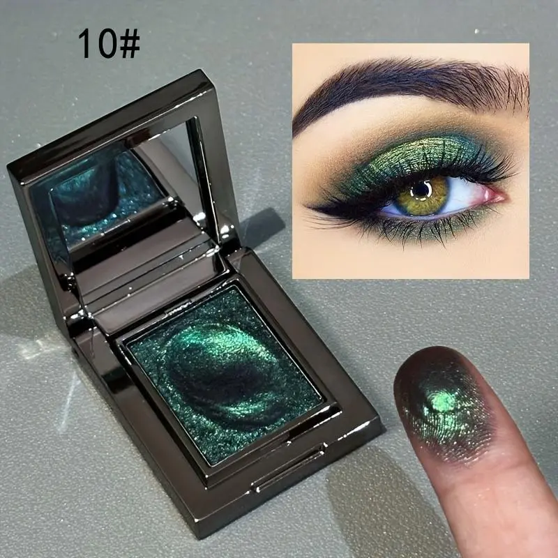 3D shifting highlight blue-green mousse eyeshadow palette, Sparkly shimmer eyeshadow, smooth non-shed cream texture layered with pearl & crushed glitter, color shift under different light, non-oxidizing pigment for holiday & outdoor makeup