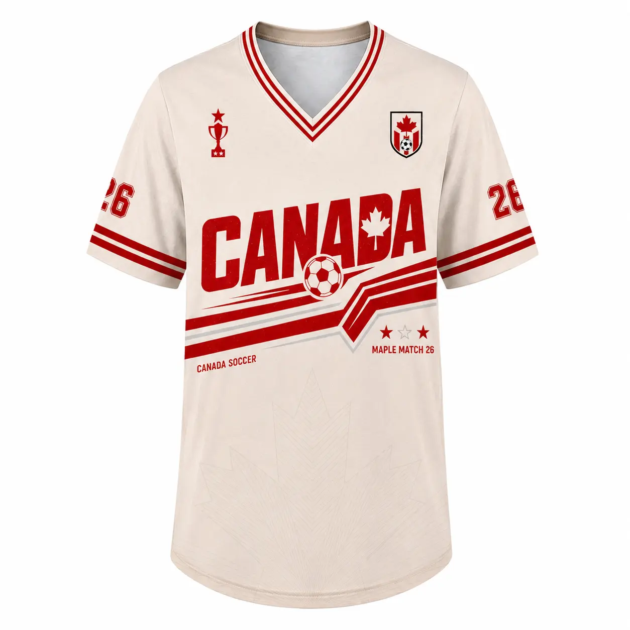 Canada Soccer V-Neck Short-Sleeve Jersey - Red White Maple Leaf Graphic Football Shirt, Number 26 Print, Sporty Chic Athletic Wear, Multiple Sizes, Game Day Soccer Fashion, Summer Streetwear, 2026 Father's Day Gifts for Him, Short Sleeves, Lightweight