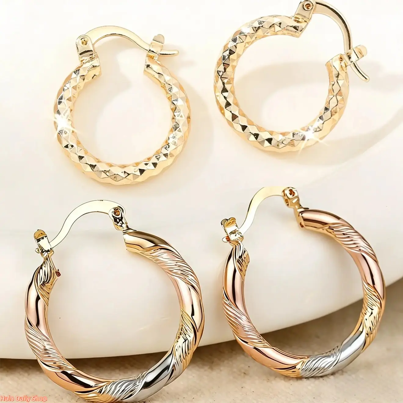 2 pairs of 14K gold-plated twisted hoop earrings, minimalist and lightweight copper jewelry, suitable for both men and women, fashionable and comfortable hoop earrings, suitable for daily wear, weddings, parties, summer occasions, and birthday gifts summe