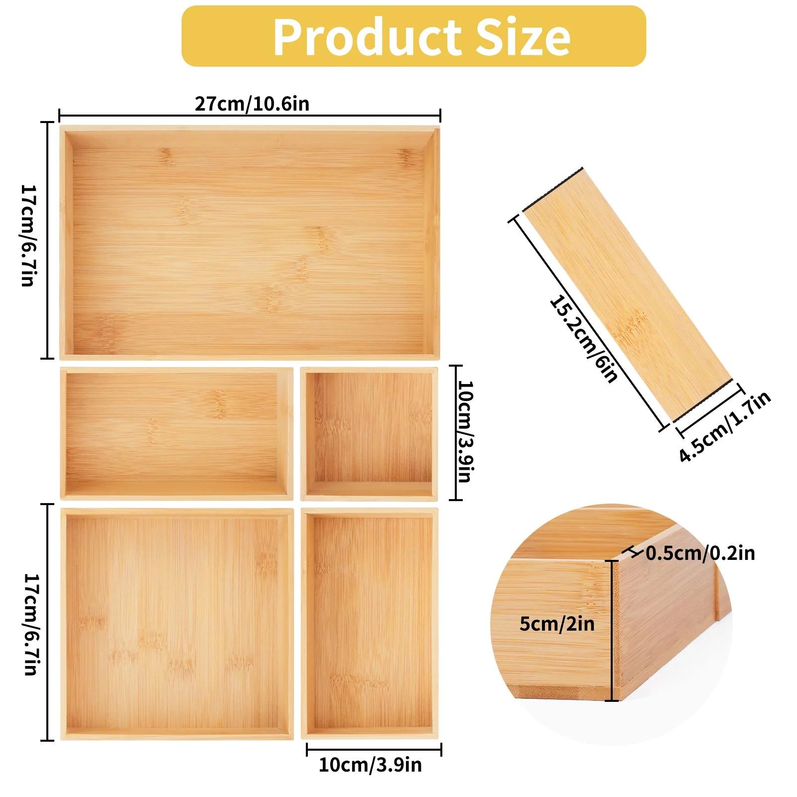 SICANDAENHK Maximize storage with this versatile bamboo drawer organizer!Adjustable dividers let you customize compartments, 7-grid trays keep small items sorted, stackable for space-saving use in kitchen, bathroom, office and vanity