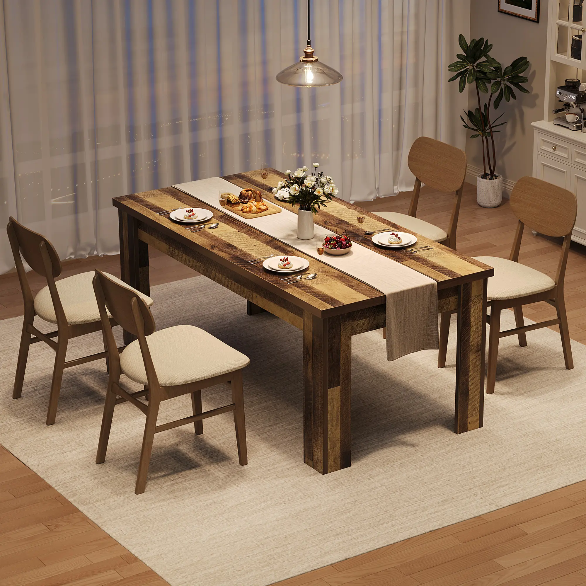 Farmhouse Dining Table for 4-6 – 63 Inch Rectangular Wooden Table – 1.18" Thick Top – 4.53" Sturdy Legs – Heavy Duty 300lbs Capacity – Easy Assembly – Ideal for Kitchen & Dining Room, Table Only