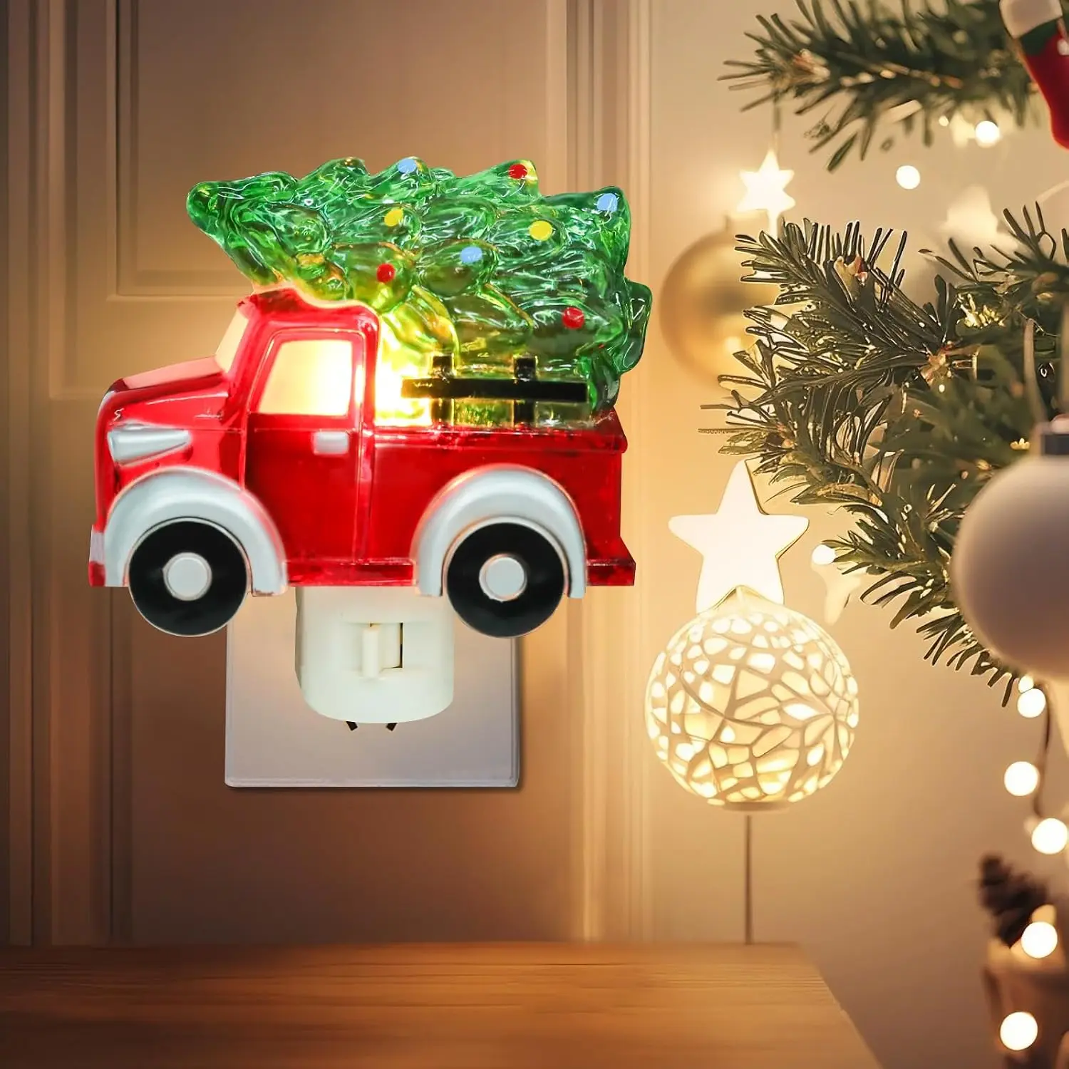 Christmas Night Lights Plug Into Wall Christmas  with Tree Holiday Night Lights Plug Into Wall 4.3" Christmas Bethroom LED Nightlights for  Bedroom Bathroom Fireplace