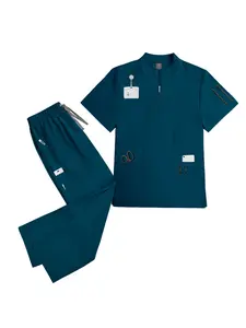 Men’s Hospital Care Scrub Set Neutral Uniform for Pet Grooming Spa Beauty Workwear Suit Set