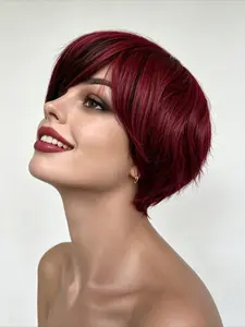 Lolely Dream 6 Inch Straight Pixie Cut Human Hair Wigs for Black Women, F99J/1B  Mixed Color Full Machine Made Glueless Short Bob Wig, Affordable Wear To Go Daily Human Hair Wigs