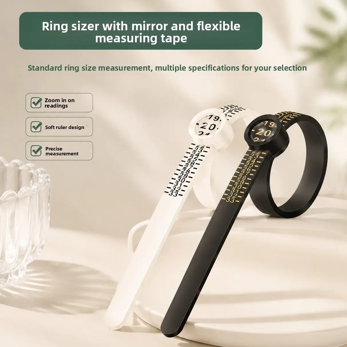 Unisex Soft Flexible Tape with Magnifying Viewer - US Ring Sizing Gauge, Household Items Finger Size Tool, Sporty Protective Gear Accessory for Jewelry Shopping & DIY Finger Circumference Measurement