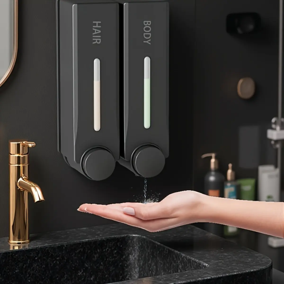 Minimalist Bathroom Aesthetics, Wall-Mounted Soap Dispenser, Toiletries Dispenser, No Drilling, Press-Type, Easy Refill, Must-Have for Home Organization
