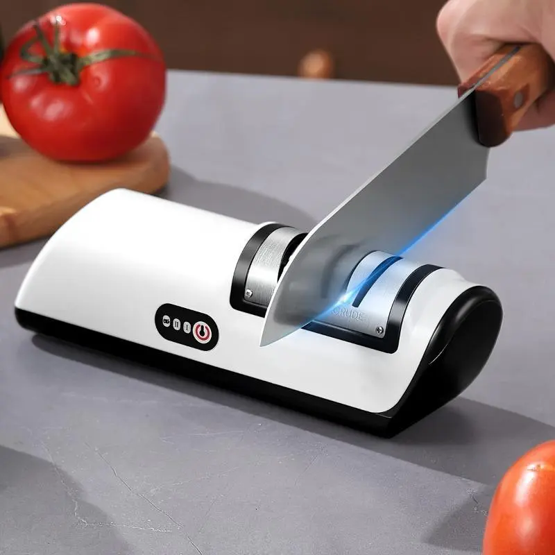 [2-Stage Electric Knife Sharpener] USB Rechargeable Electric Knife Sharpener - 2-Stage, Adjustable Speeds for Chef & Kitchen Knives, Fits Ceramic & Steel Blades