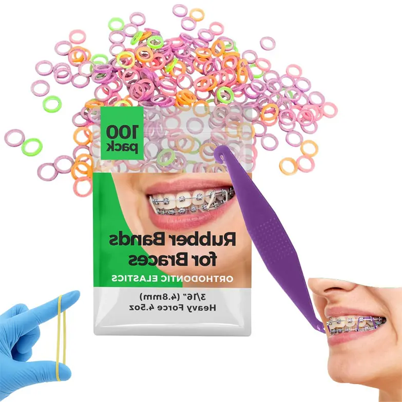 3/16 Inch Heavy Force Orthodontic Rubber Bands 4.5 oz 100 Pack Neon, Elastic Braces Rubber Bands, Orthodontic Elastics for Fixing Tooth Gaps, Dreadlocks Styling, Includes Free Elastic Placer Tool