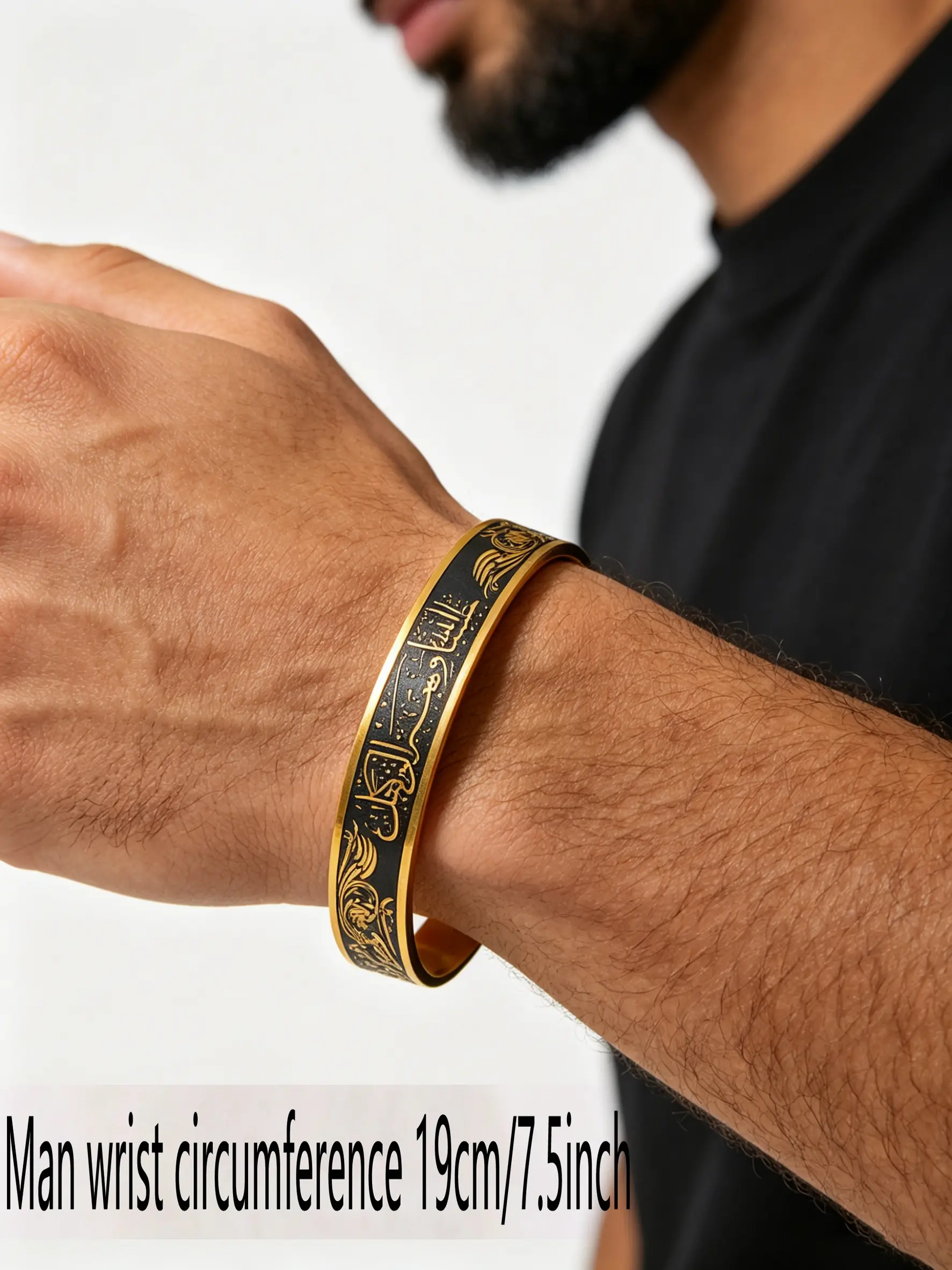 10mm Arabic Text Open Bangle, Islamic Calligraphy Engraved, Stainless Steel, Casual Style, All Seasons, Muslim Faith Jewelry, Cuff Bangle Bracelet