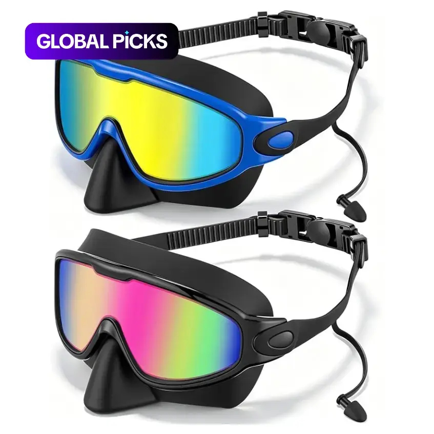 Adult Swimming Goggles with Nose Clip and Ear Plugs, Wide Vision Diving Goggles, Anti-Fog & UV Protection, Leak-Proof Water Goggles for Men and Women #GLOBAL PICKS