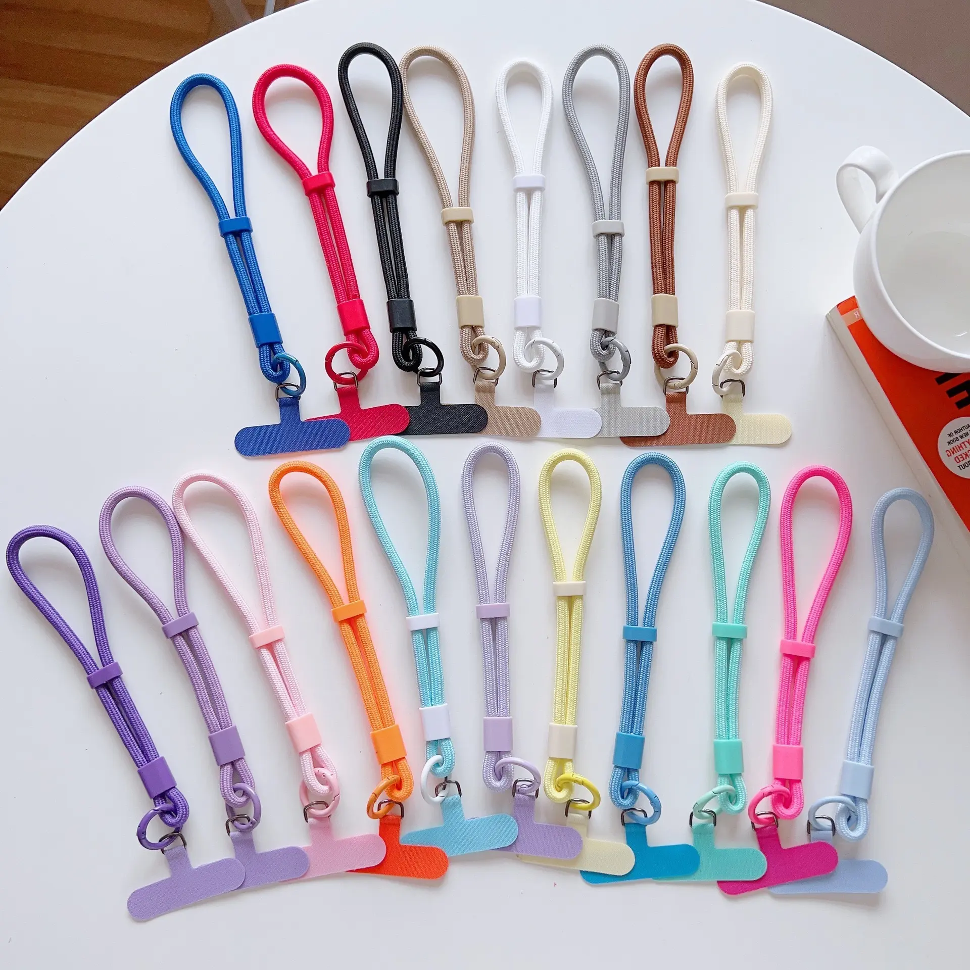 Candy Color Phone Wrist Strap with Universal T Patch, Thin Nylon Short Hand Lanyard, Detachable Anti-Lost Cell Phone Wrist Chain - Ideal for Daily Outdoor, Travel, Camera, Key & All Phone Case Matching