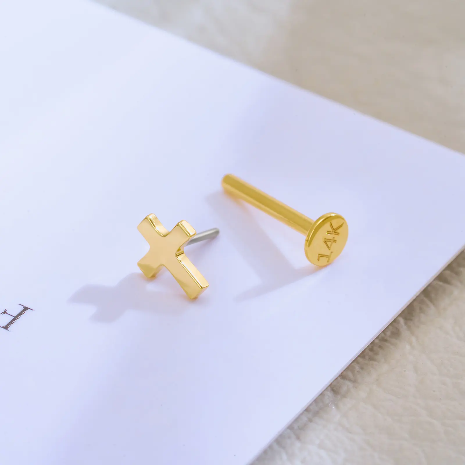Gold Double Cross Stud Earrings for Women and Men 14K Gold Plated Double Piercing Cross Earrings Lightweight Accessory Earring