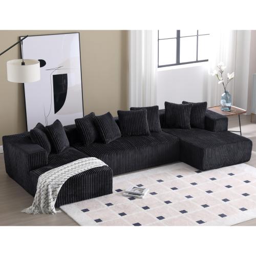 131" Cloud Modular Sofa Sectional with Chaise Lounge, Boneless Couches for Living Room, Deep Seat U-Shaped Couches, No Assembly Required & Free Combination, Elegant Corduroy Sofa, Upholstered Luxury, Comfy & Versatile
