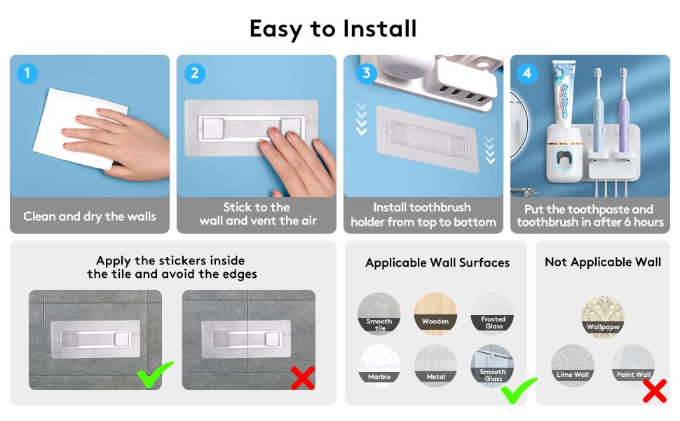 Toothpaste Dispenser Wall Mounted, Automatic Toothpaste Dispenser for Kids, Toothbrush Dispenser for Bathroom with 4 Toothbrush Slots