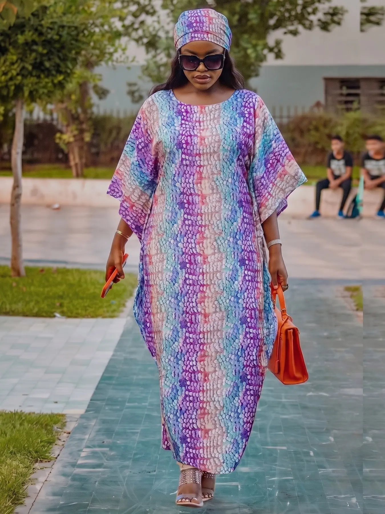 Elegant Shimmering Full-Body Printed Dress + Scarf Set, Women's Summer Casual Beach Shawl, Stylish Beachwear Cover Up for Relaxing Days