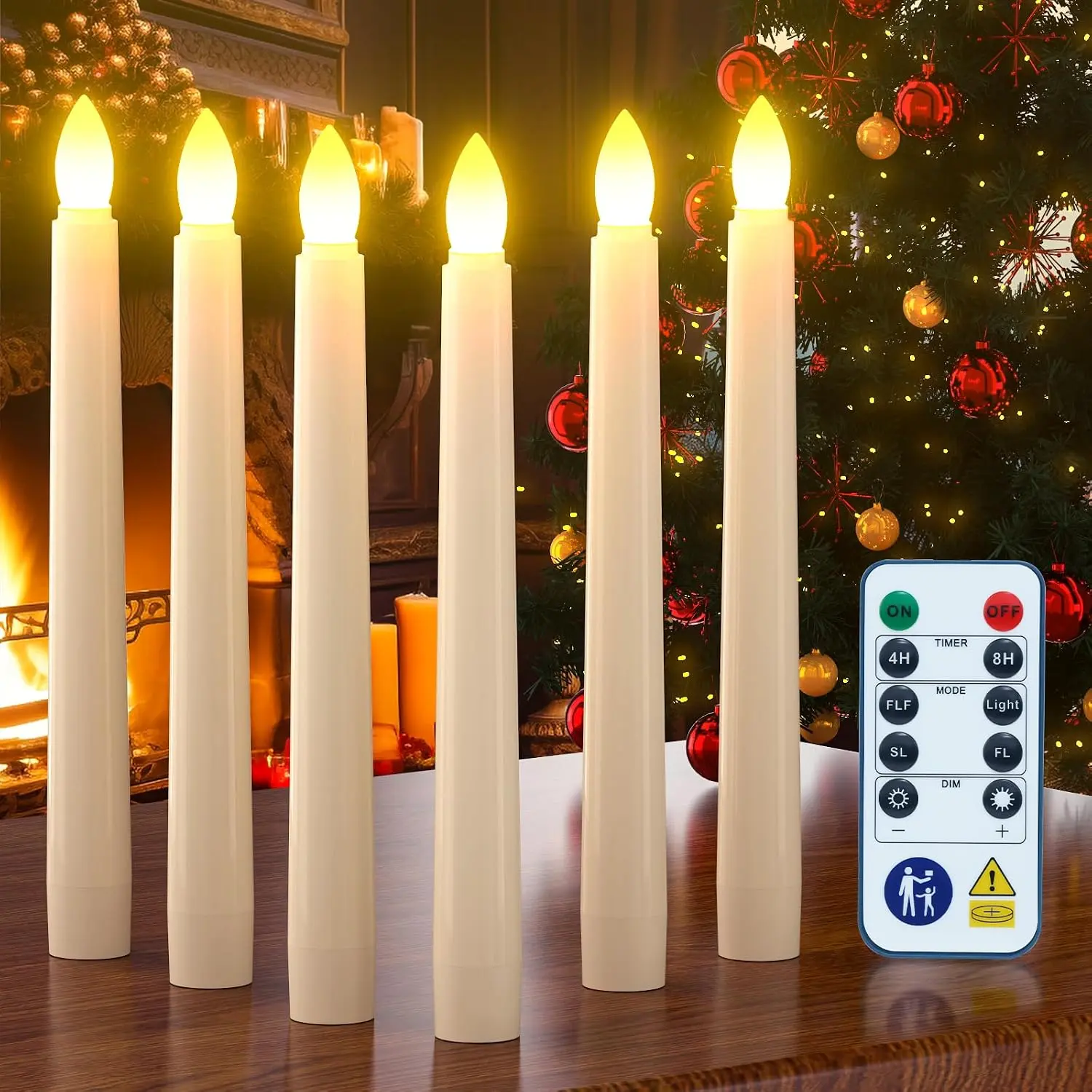 Flameless LED Taper Candles with Remote Timer, 7.9",  |  Operated, Floating, Flickering, Wedding Halloween Thanksgiving Christmas Valentines Decorations