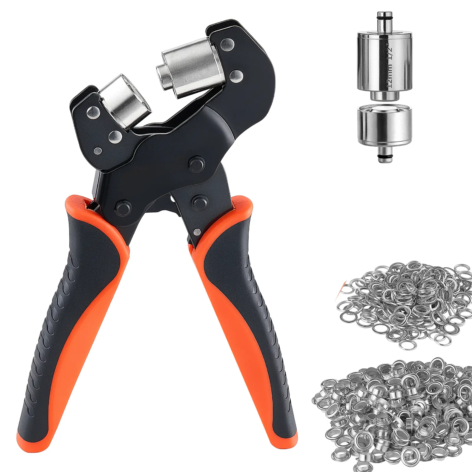 Grommet Tool Kit 1/2" Eyelet Tool Kit with 500 PCS Silver Grommets, with Eyelets and Washers, Manual Grommet Press Pliers, Hole Punch, and Block, for Leather, Tarps, Shoes, Crafts, and Fabric