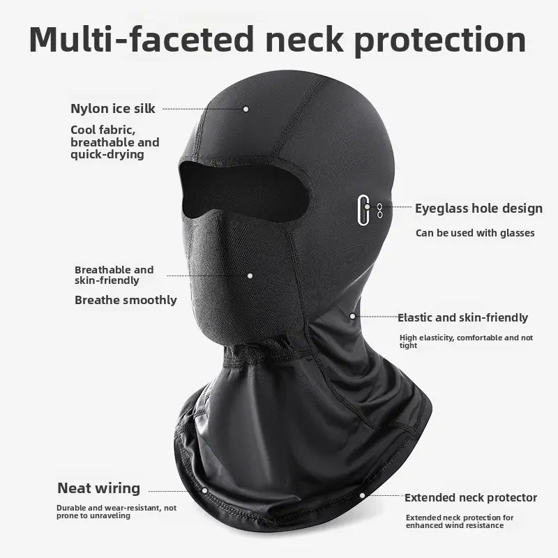 Unisex UV Protective Ice Silk Balaclava - Sporty Face Covers & Mask, Breathable Motorcycle Helmet Liner with Glasses Hole, Quick Dry Full Face Neck Cover, Hang Dry for Outdoor Riding