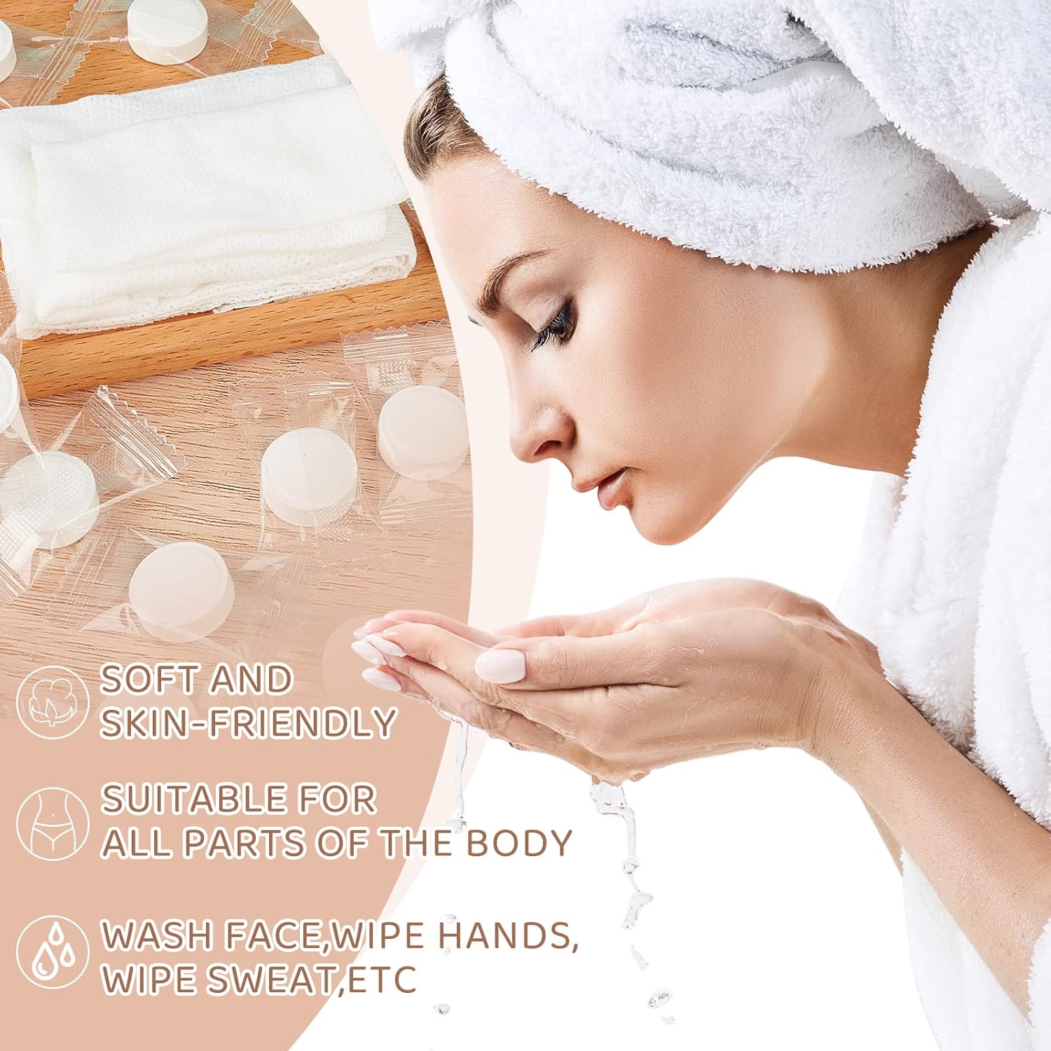 300 PCS Compressed Towels Mini Tablets Disposable Portable Face Towel Cotton Coin Tissue Portable Towels for Travel Camping Hiking Outdoor Sports Beauty Salon