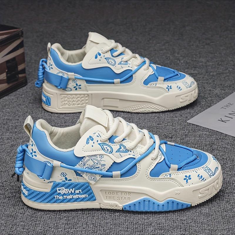 Men's Paisley Trendy Low Top Platform Skate Shoes With Double Shoelace, Non Slip Comfy Casual Shoes For All Seasons