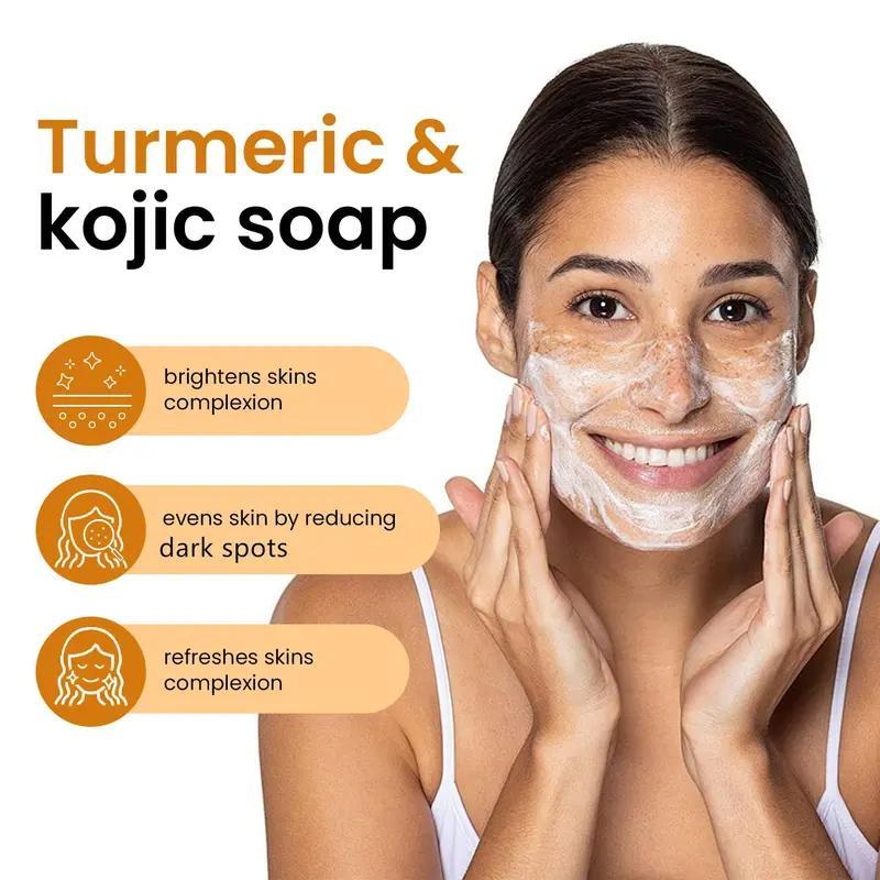Turmeric Cleansing Soaps & Essential Oil Set, 6 Counts Turmeric Brightening Soap Bar & 2 Counts Turmeric Essential Oil & 3 Counts Foaming Net, Body Cleansing Products, Body Hygiene Products, Skin Care Set