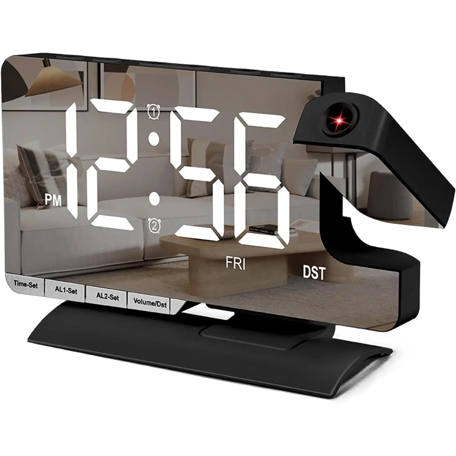 Clock,Alarm Clock Bedside with Projection,7.3" Mirror Clock with 180°Rotating Projector,Dual Alarm with 3 Mode,Brightnee Adjust,DST,Snooze,Charging Port,5 Volume for Desk Teens