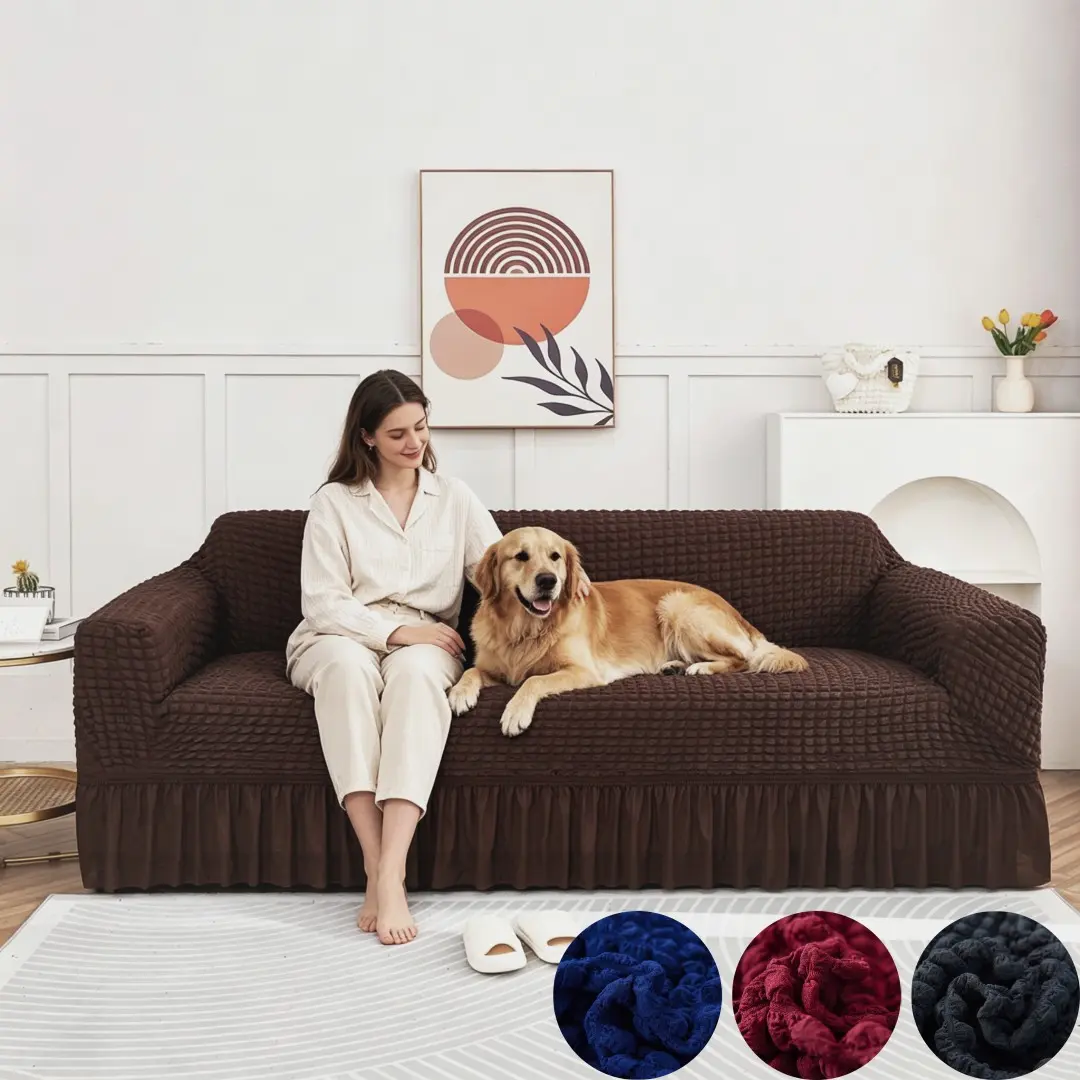 High Elasticity Bubble Wrap Sofa Cover, Four-Sided Stretch Fabric, Tight Fit, Skirt Design, Protects Leather or Cloth Sofas, All Seasons, Washable Sofa Protector, Stretch Couch Covers For Sofa, Stretchable Sofa Cover