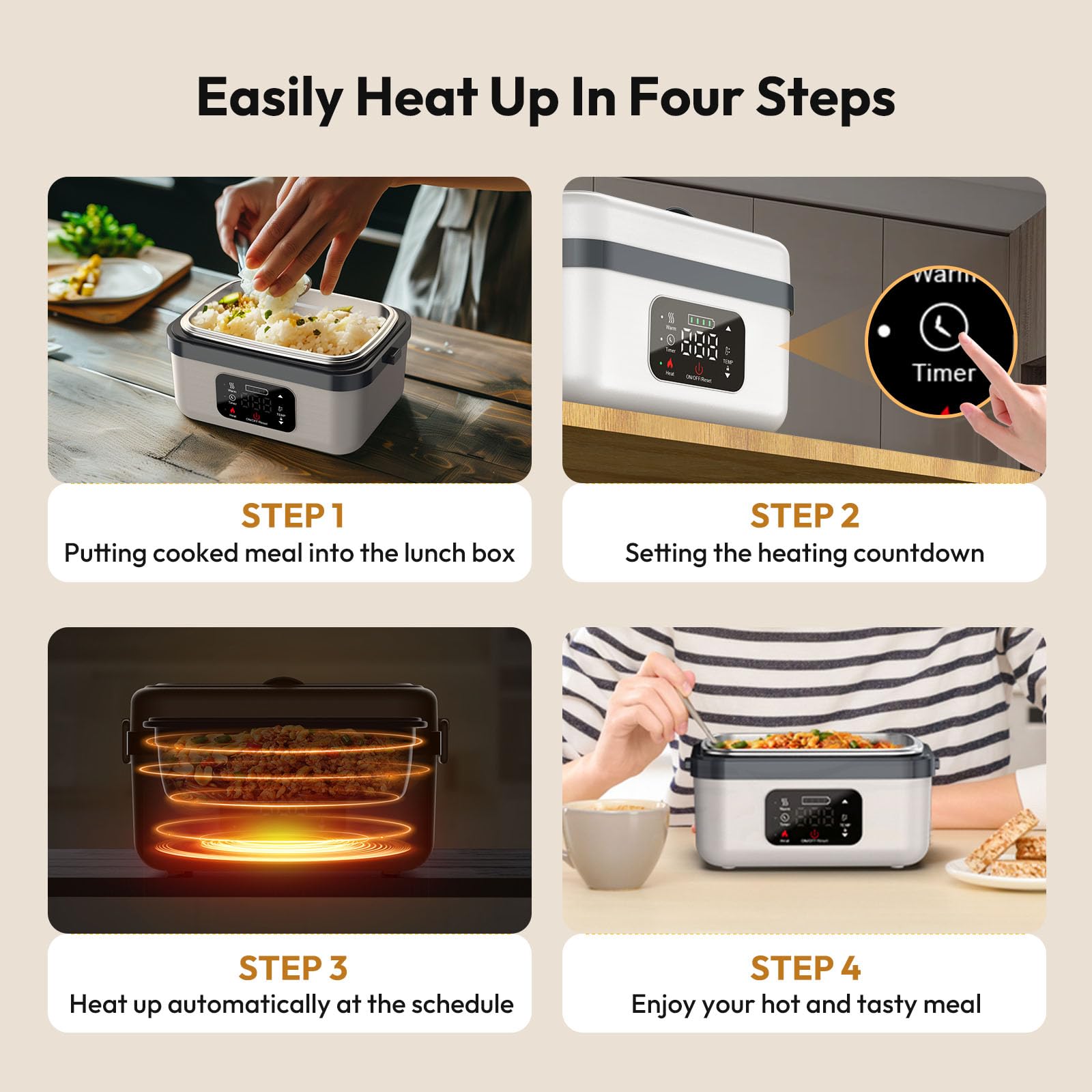Self-Heating Lunch Box, Rechargeable Portable Food Heater, Cordless Heated Lunchbox, Easy & Convenient for Meal Prep, Thermal Lunch Boxes Ideal for Office, Travel, Car, Picnic & Outdoor Use #GLOBAL PICKS