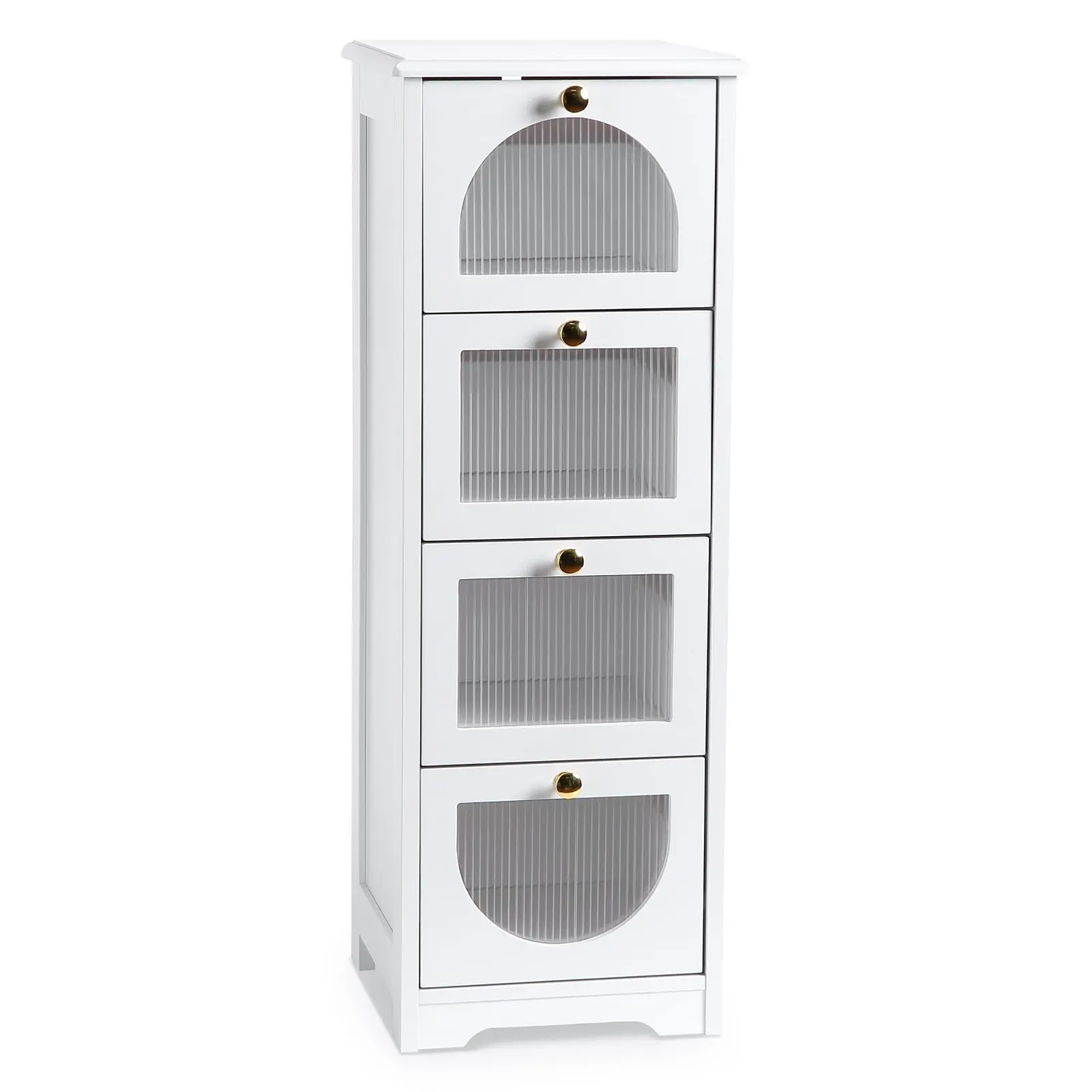 GARVEESmall Bathroom Floor Cabinet, Freestanding Bathroom Organizer and Storage Cabinet with 4 Drawers, 33" Slim Wooden Storage Cabinet for Narrow Spaces Bedroom Living Room, White