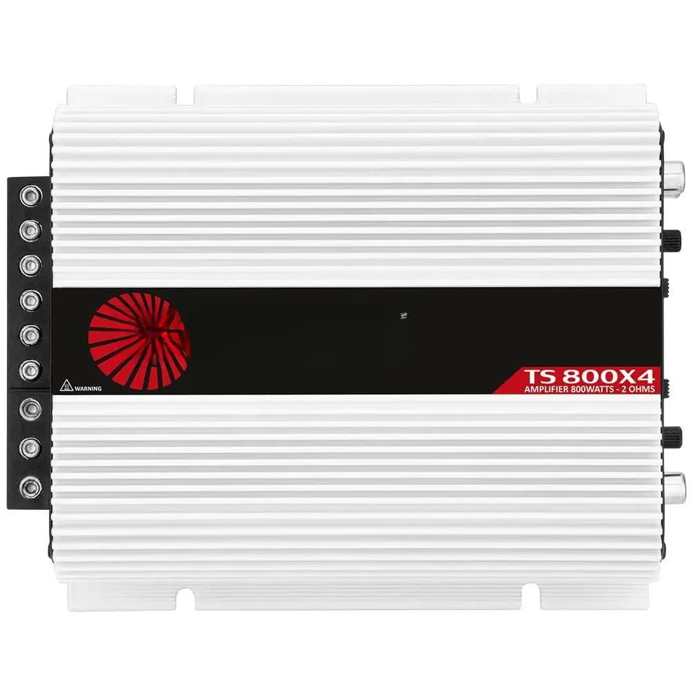 Taramps TS 800X4 2 Ohms 800W RMS Full Range 4-  Audio Amplifier | High-Level speaker inputs, automatic turn-, Class D efficiency and bridgeable channels for OEM or aftermarket audio.