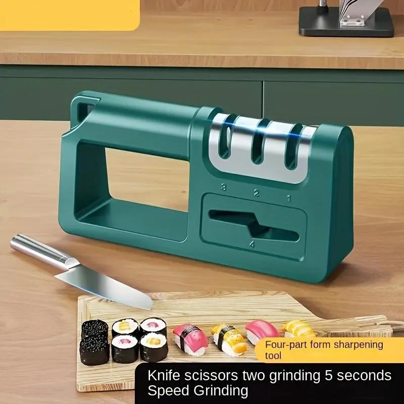 Premium 4in1 Diamond Knife Sharpener - Sharpen Knives, Scissors & Blades - Durable, Safe & Easy Manual Stainless Steel Tool for Home & Kitchen