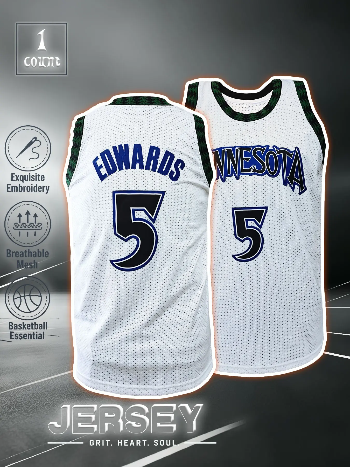 Men's#1 #5 Vintage Basketball Jersey, Sports Jersey, Classic Minnesota Letter Embroidery, Loose Fit Breathable Sleeveless Vest, Unisex for Outdoor Activities, Throwback Jersey