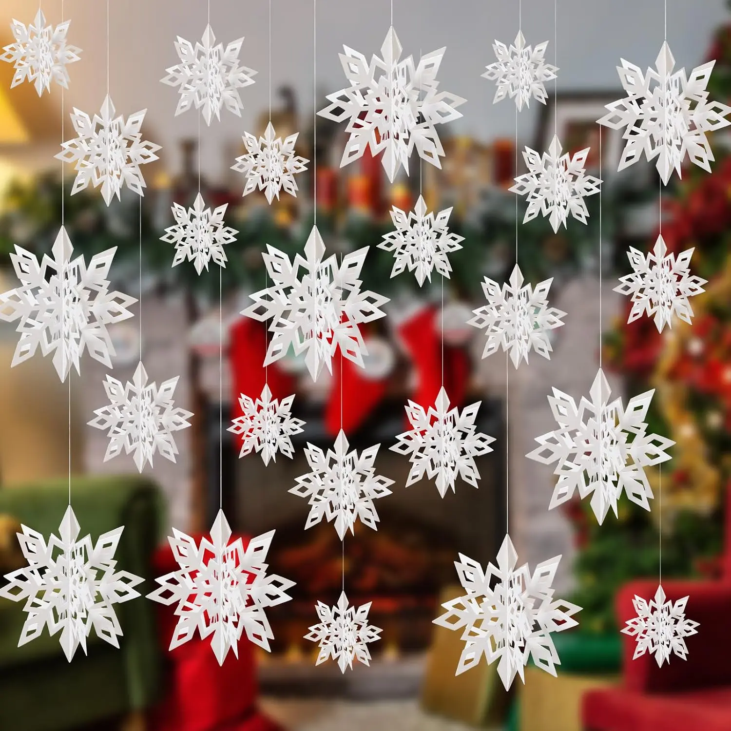 18 count Paper Winter Christmas  Snowflake Decorations  Large White Snowflakes with String 6 inch, 8 inch10 inch,for Christmas  Year's Party Frozen-Themed Birthday Celebration