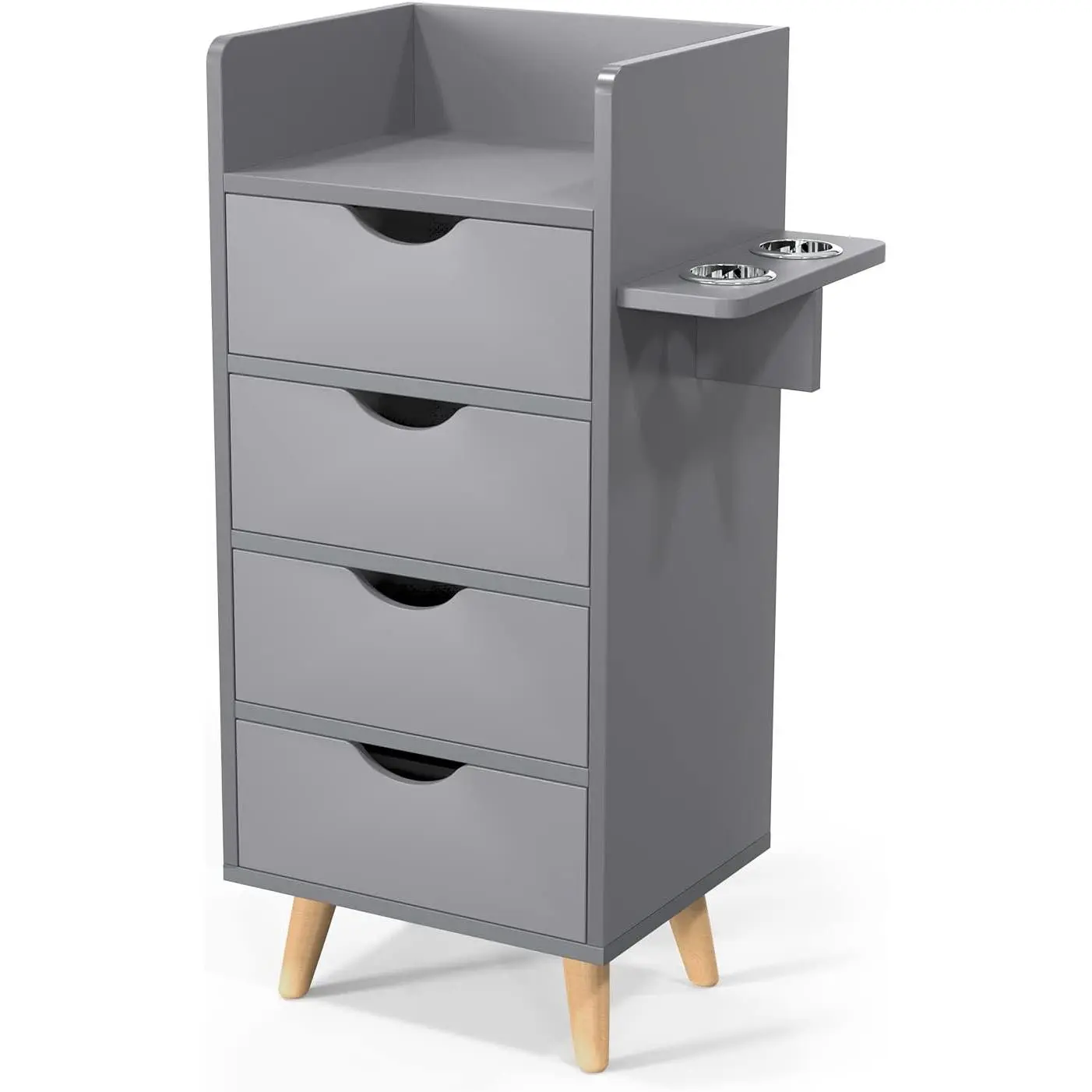 Leadzm Sturdy 4-Layer Waterproof Commercial Salon Storage Cabinet - Modern Salon Furniture, Adjustable Styling Station Organizer with 2 Heat-Resistant Alloy Hair Dryer Holders, 4 Drawers, Raised Legs, Grey, Easy Assembly