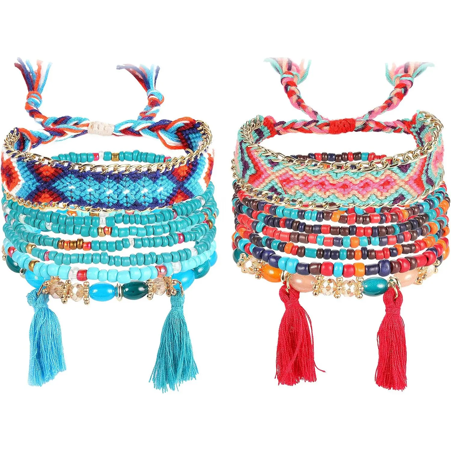 14PCS VSCO Friendship Bracelets for Women Teens, Multicolor Bohemian Woven Bracelets, Handmade Wrap Rope Beach Surfer Boho Beaded Bracelets, Adjustable Gift Jewelry